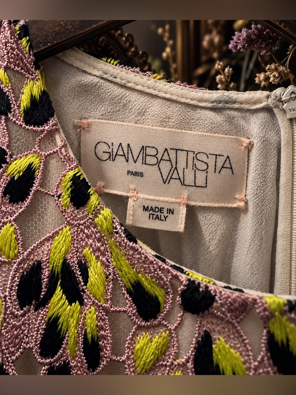 Giambattista Valli Falling Flowers Silk Embroidered A-Lind Mini Dress 46/L Italy - Picture 6 of 10